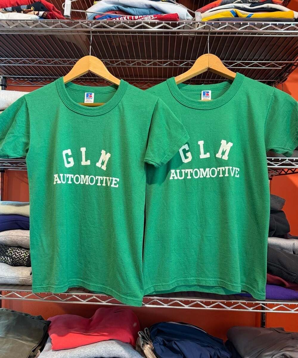 Vintage Russell Athletic GLM Automotive Youth Green T-Shirt Size L Made in USA